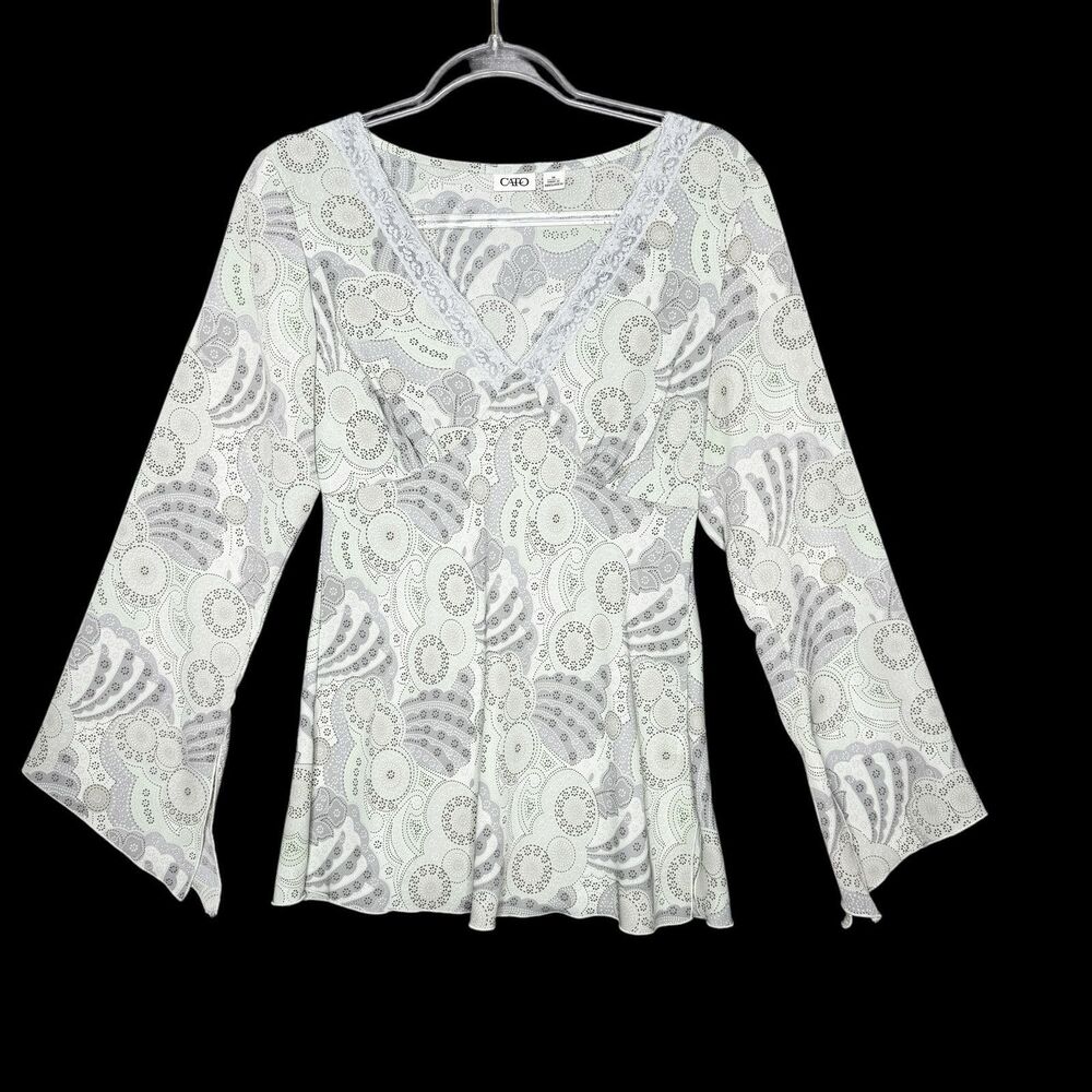 Y2K Womens Medium Fairy Paisley Lace V-Neck Bell Sleeve Blouse Top Babydoll‎